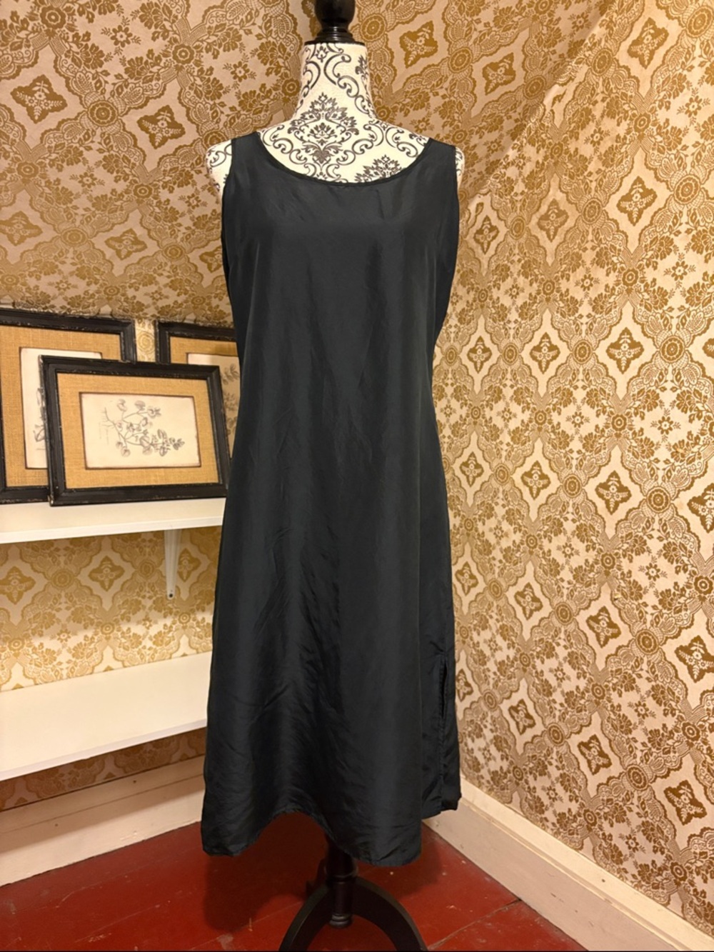 Garnet Hill Black Silk Slip Dress